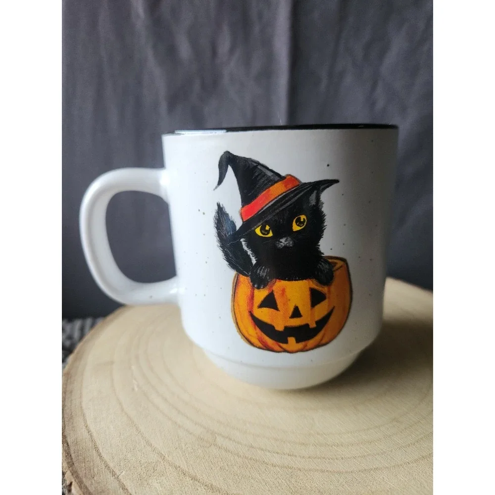 Cobwebs & Cauldrons Witchy Cat with Pumpkins‎ Mug~Halloween Black Cat
